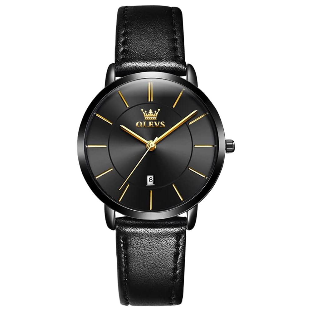Trbrand Women s Analog Watch Blue Waterproof Ultra-Thin Leather Strap Small Fashion Timepiece Black Case Black Dial