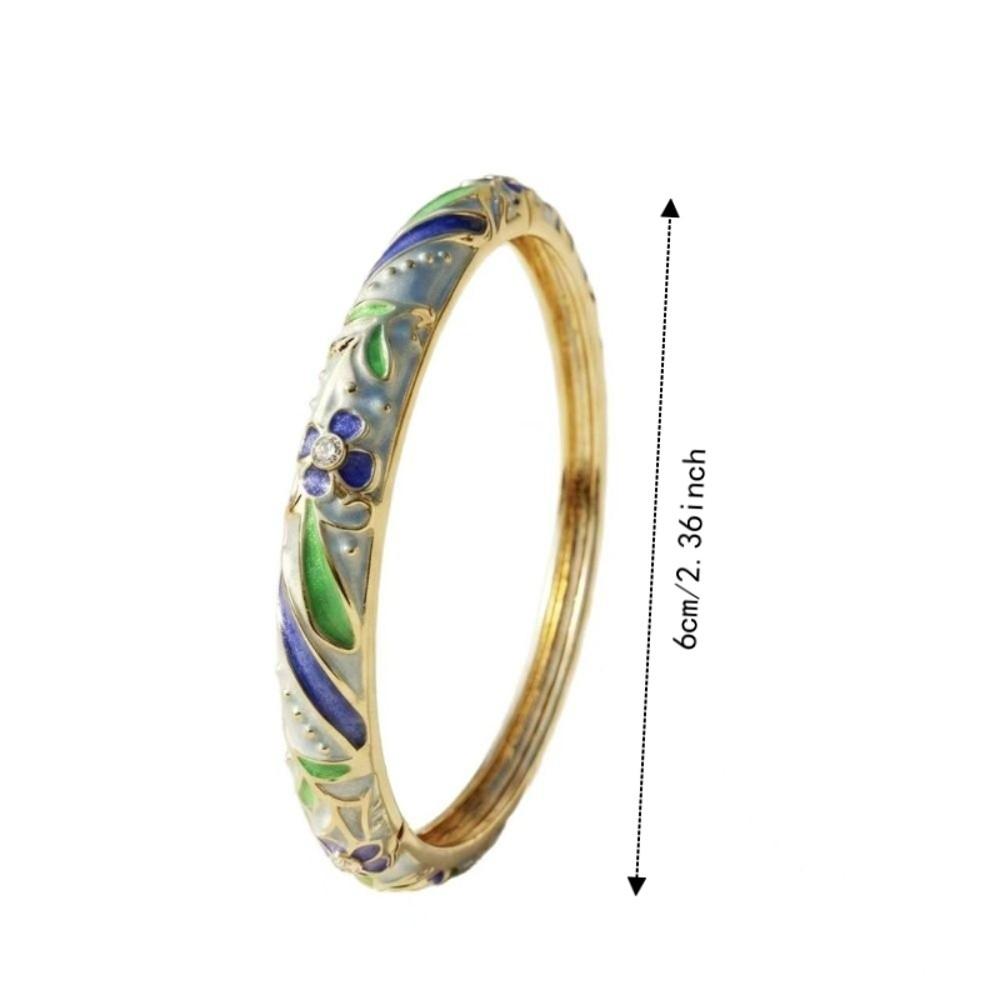 Colorful Gold Plated Floral Bangle Retro Rhinestone Inlay Oil Dipping Cuff Elegant