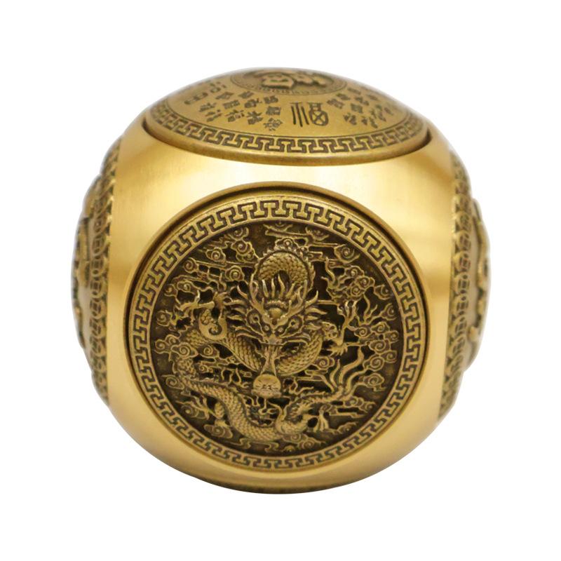 EDC Brass Dragon Dice Fidget Spinner Desk Decoration Six Sided Rotatable Lucky Decompress Copper Beads Souvenir