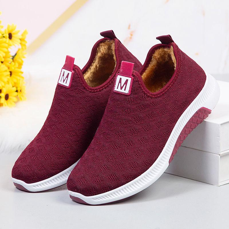 Plus samtverdickte Damen-Sneakers, flache Sohle, warme, lässige Sneakers, Heimschuhe
