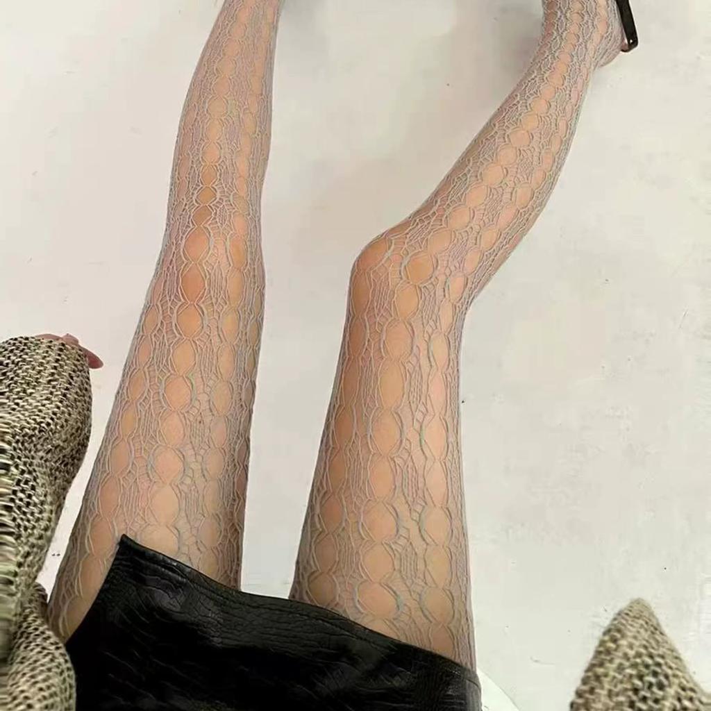 Medias de Rejilla Estéticas de Cintura Alta para Mujer Medias Elásticas con Patrón de Encaje Hueco y Texturizado Medias de Malla Transparente