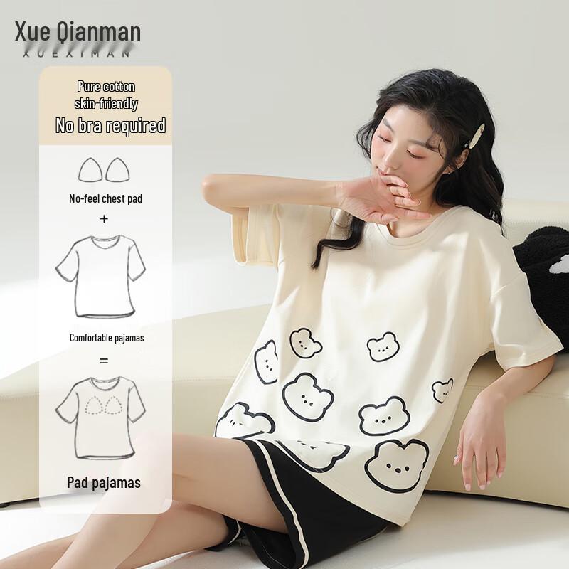 Xueqieman Women s 100% Cotton Pajama Set with Built-in Bra Pad XXL
