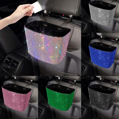 Papelera de Coche con Pedrería Contenedores de Almacenamiento Plástico Diamante de Color Caja de Almacenamiento Trasera Recogedor de Basura Impermeable Accesorios Colgantes para Coche