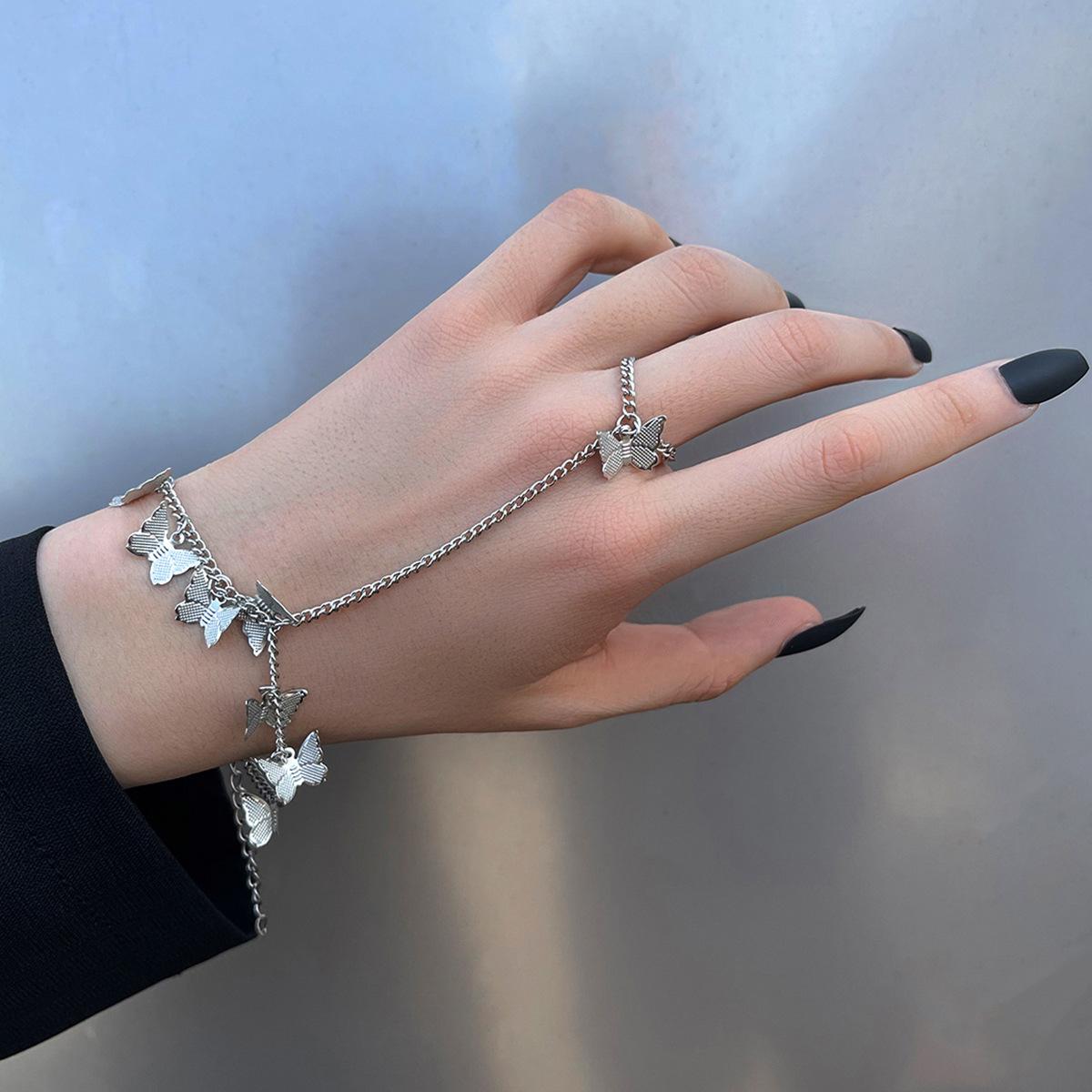 Metal Butterfly Tassel Chain Bracelet Ring, Integrated Chain, Hot Sale, Jewelry