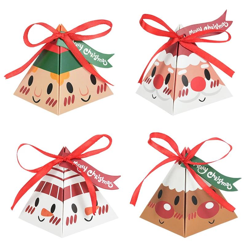 10pcs Christmas Kraft Paper Boxes Santa Claus Chocolate Candy Packaging Box Kids Favor Xmas Gift 2023 Happy New Year Party Decor