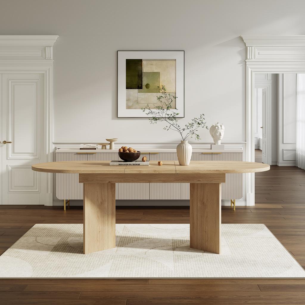 Extendable Dining Table 120/160 * 80 Cm, Suitable for 4–6 People, Rounded Corners, Thickened Tabletop, Simple Style, Oak Color(old sku:N634D0003E)