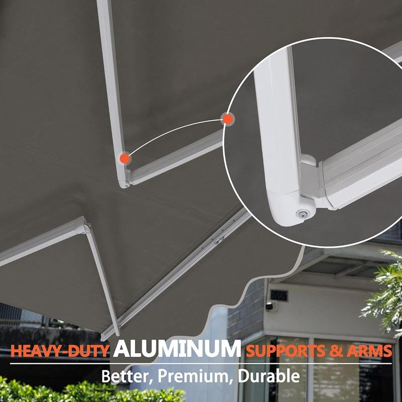 12'x10' Retractable Patio Awning Sun Shade Cover, Outdoor Shelter for Deck with Manual Crank, 120in Projection