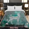 1pc Luxury Winter Forest Deer Quilt - Turquoise Green & White All-Season Bedspread, Ultra-Soft Breathable Comforter with Deer