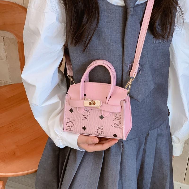 Childrens Mini Bear Print Pu Shoulder Bag With Storage For Daily Use