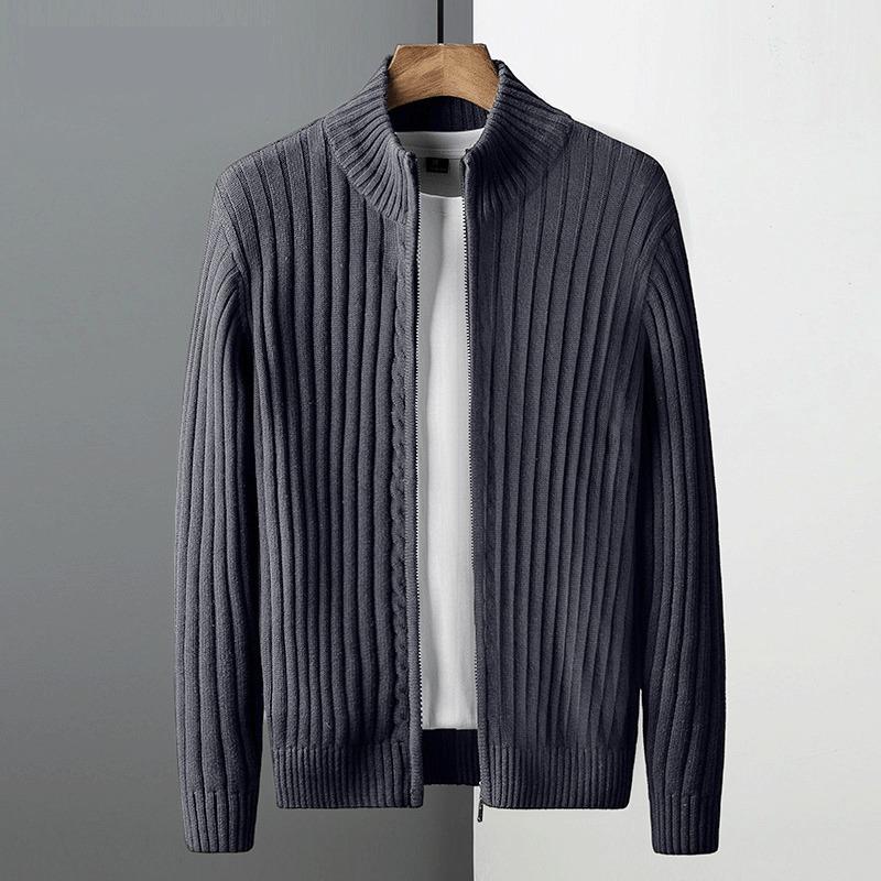 Autumn and Winter Men's Knitted Sweater Cardigan Loose Zipper Round Neck Solid Color Long-sleeved Jacket Top
