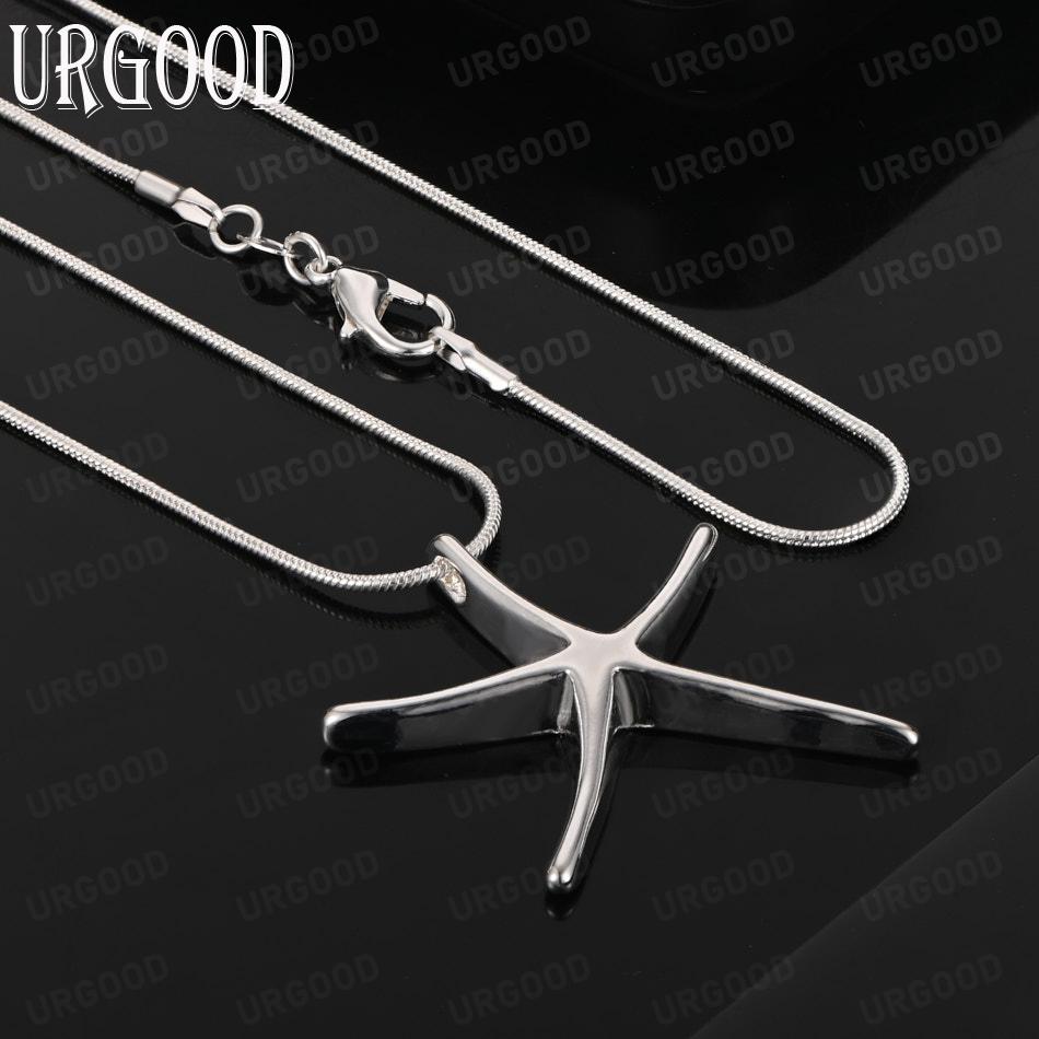 925 Sterling Silver Simple Polished Five-Pointed Star Pendant Necklace - Stylish Evening Jewelry