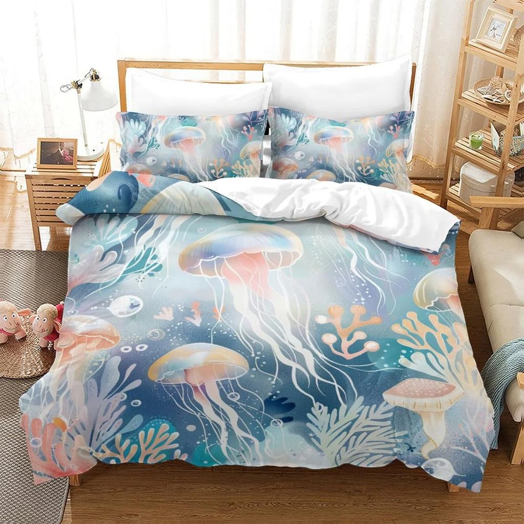 Duvet Cover Set Cartoon Jellyfish Printed Bedspreads Adult High Quality Bedding Set Bed GiftQueenWarm And ComfortableBoys