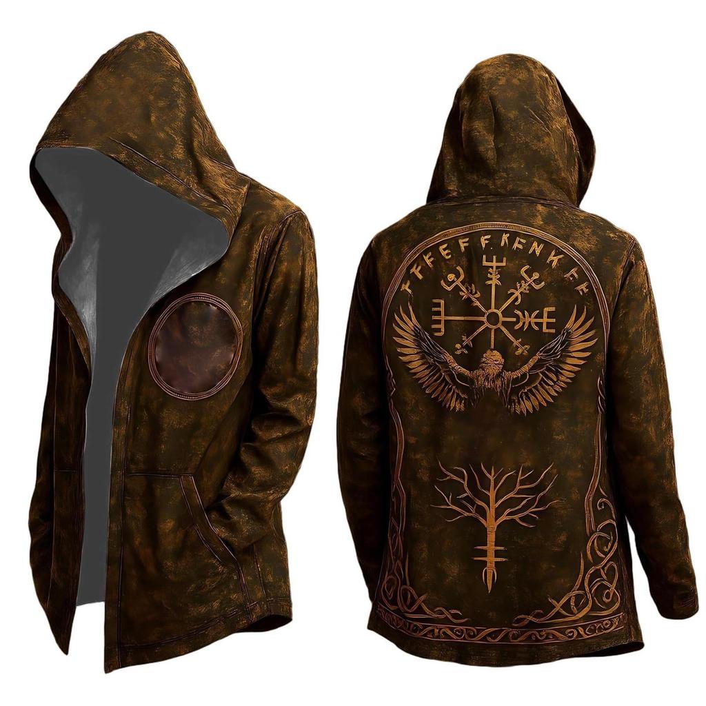 Men's Hooded Cape with Printed Pattern for Halloween Costume