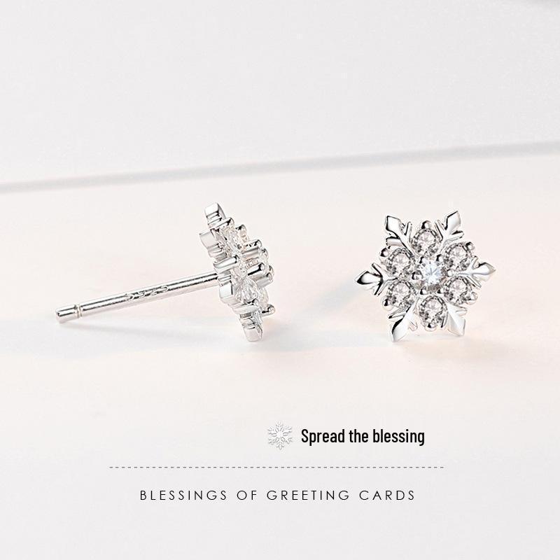 925 Sterling Silver Snowflake Stud Earrings - Elegant Korean Style, Perfect Christmas or Birthday Gift for Women