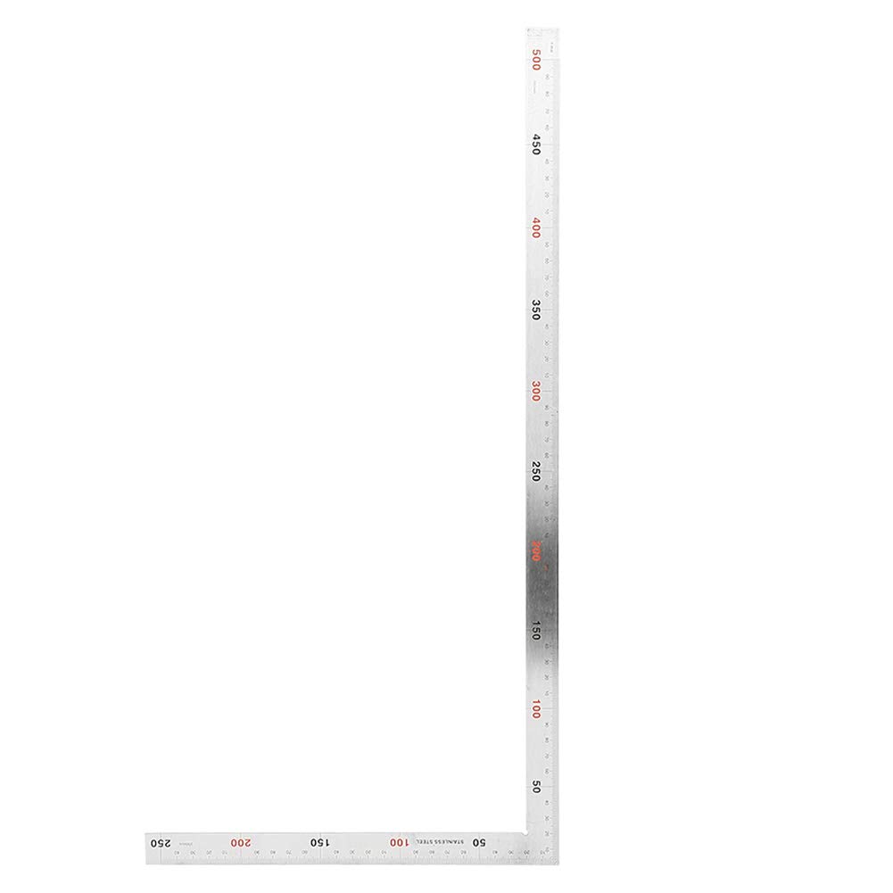Walfront 90 Degree Right Angle Finder Ruler, Stainless Steel, Easy-to-Read Measuring Square Layout Template Tool (500mm x 250mm)