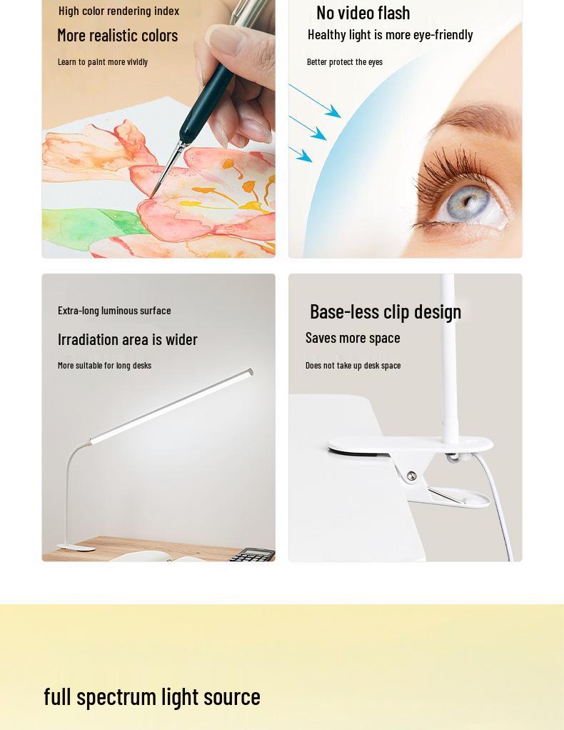 220V LED Clip-On Full Spectrum Beauty Desk Lamp for Manicure, Microblading, and Reading