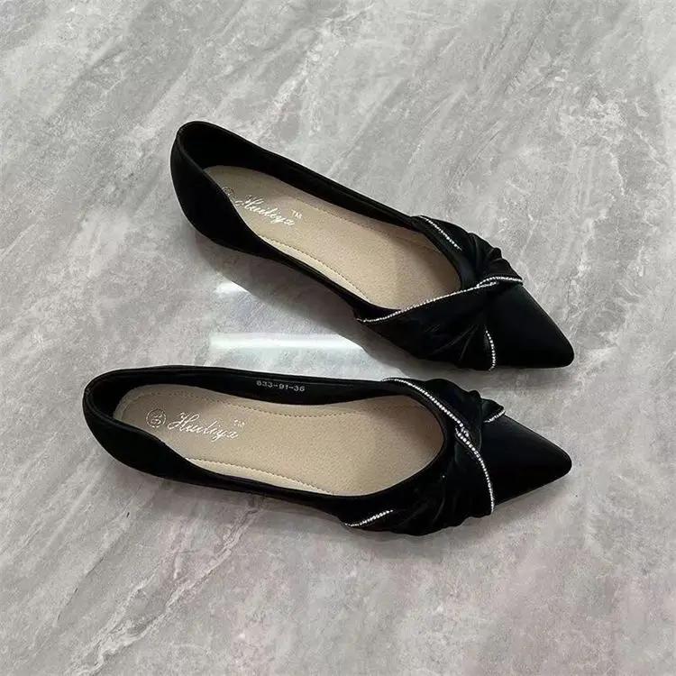Fashion Women's Flat Shoes Evening Slip-on with Bow Pointed Toe Shoe Elegant Dress Promotion Casual Fashionable Spring Ladies Footwear