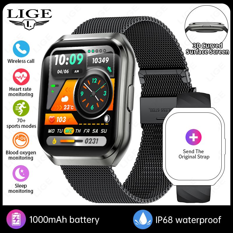 NEW Smartwatch 1000mAh Men Large Capacity Battery 1.83" HD Display Make Answer Call Voice Assistant Outdoor Sports Watches