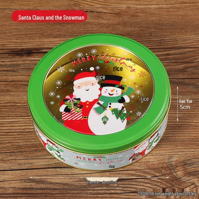 Vánoční kreslená plechová krabička: Kulatá průhledná nádoba na sušenky a cukroví pro dětské sladkosti