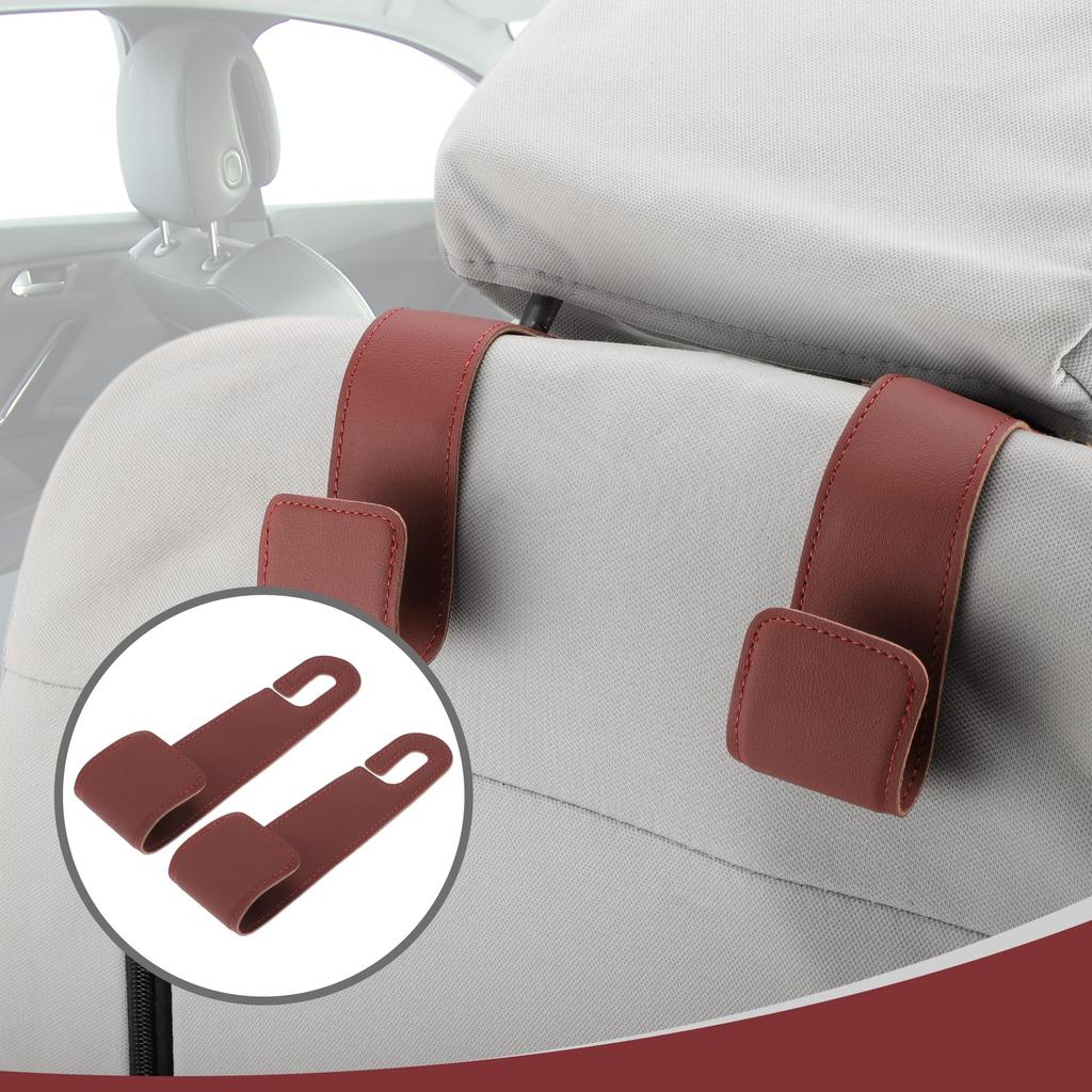 HEROFFIX Handbag Grocery Bag Car Seat Headrest Hooks for Purses and Car Seatback Organizer Wine Red Faux X 2-Pack Bags, Heavy-Duty Hooks, Leather,