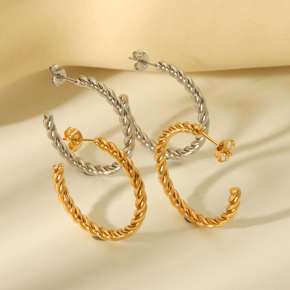 18K Gold Geometric Titanium Steel Twisted Earrings for Women