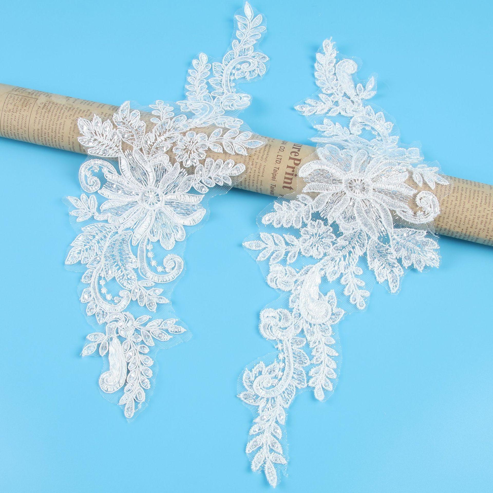 

White Car Bone Flower Dress Patch Flower High-End Three-Dimensional Flower Wedding Dress Women S Decorative Collar Accessories Benbai/bone rope/crystal piece (38 * 14CM)