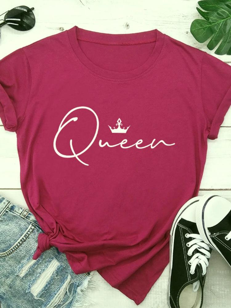 8 Colors Crown Queen Letter Print T Shirt WoUnisex Short Sleeve O Neck Loose Tshirt Summer WoUnisex Tee Shirt Tops Clothes Mujer
