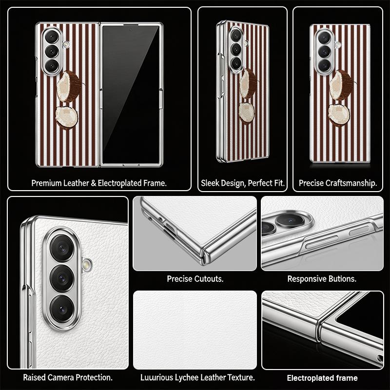 Coconut Stripe Pattern Case For Samsung Z Fold 8 Ultra 7 6 5 4 Luxury Plating Leather Skin Phone Cover For Galaxy Z Fold8 Fold7 Fold6 Fold5