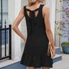 Women's Solid Color Round Neck Sleeveless Backless Tie-Up Dress