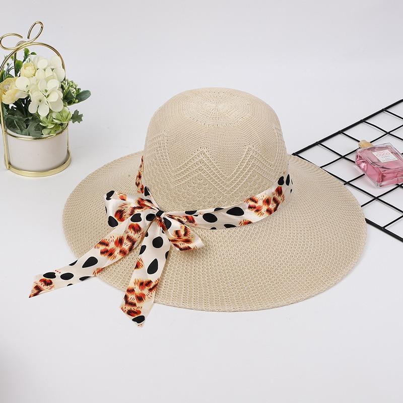 Sweet Summer Big Brim Sunscreen Sunshade Beach Hat Bow Streamer UV Protection Straw Sun Hat