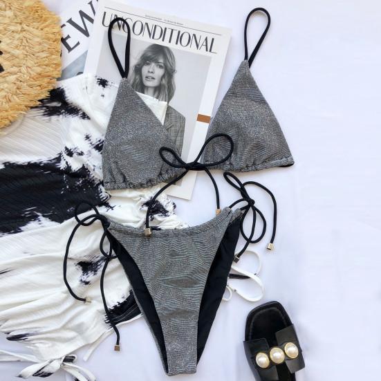 Bikini Set Bandage Lesklá dvoudílná sada plavek pro ženy Sexy špagetová ramínka