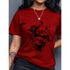 Women's Yellow T-Shirt with Gold Rose Print, Round Neck Short Sleeve Casual Top