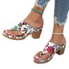 Slippers Summer Shoes Flower-embroidered Thick Heels One-strap Toe Clippers High Heels