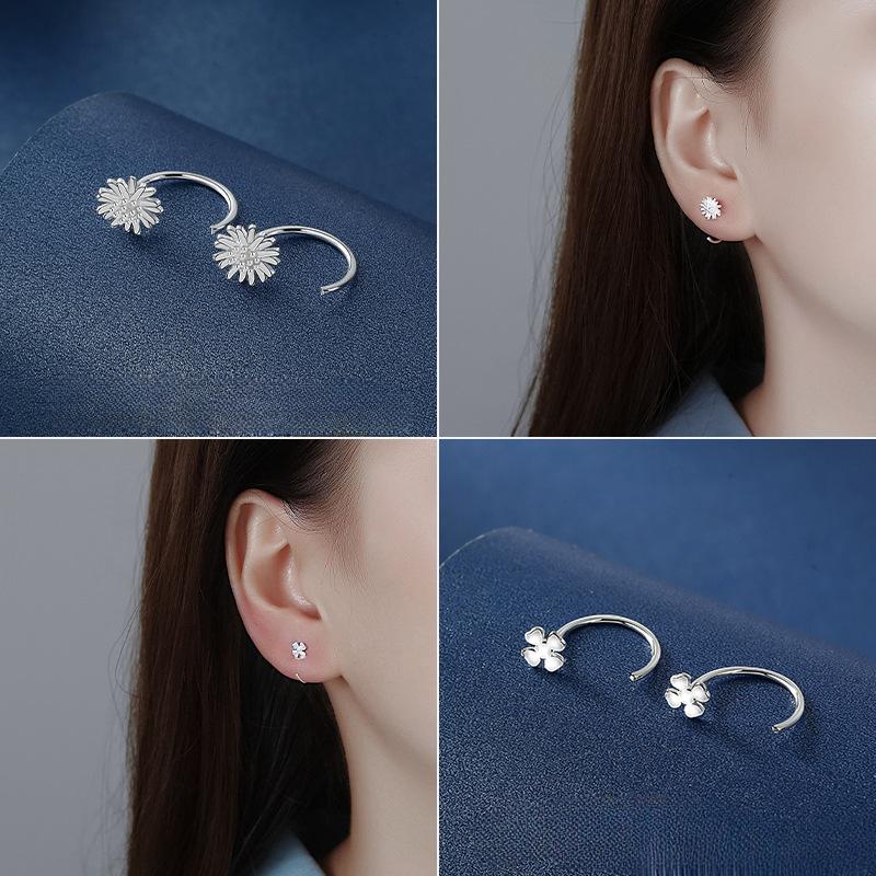New Product Ear Piercing Earrings for Women Imitation Earrings Temperament Anti-allergic Earrings Small Earrings Four-leaf Clover Simple