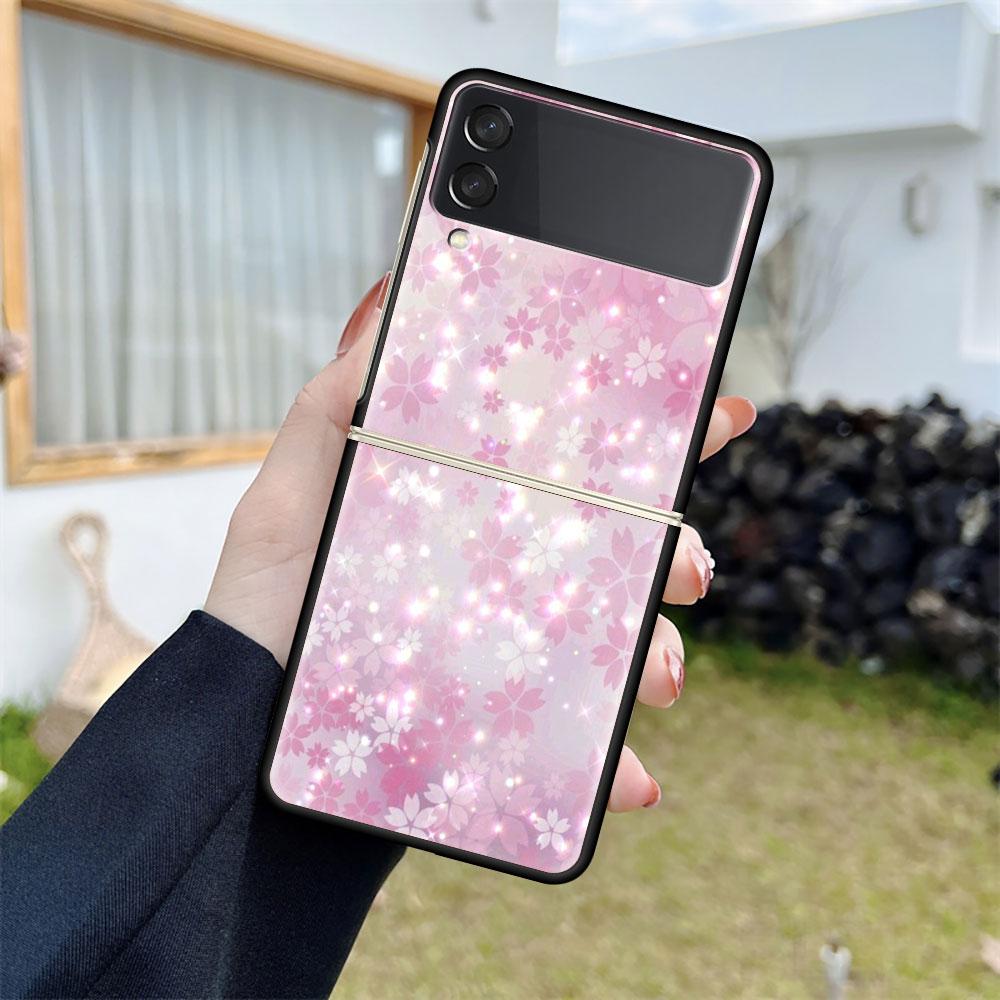 Shiny Pink Cool Case For Samsung Galaxy Z Flip 3 4 5G Black Hard PC Phone Housing Z Flip4 Luxury Segmented Cover