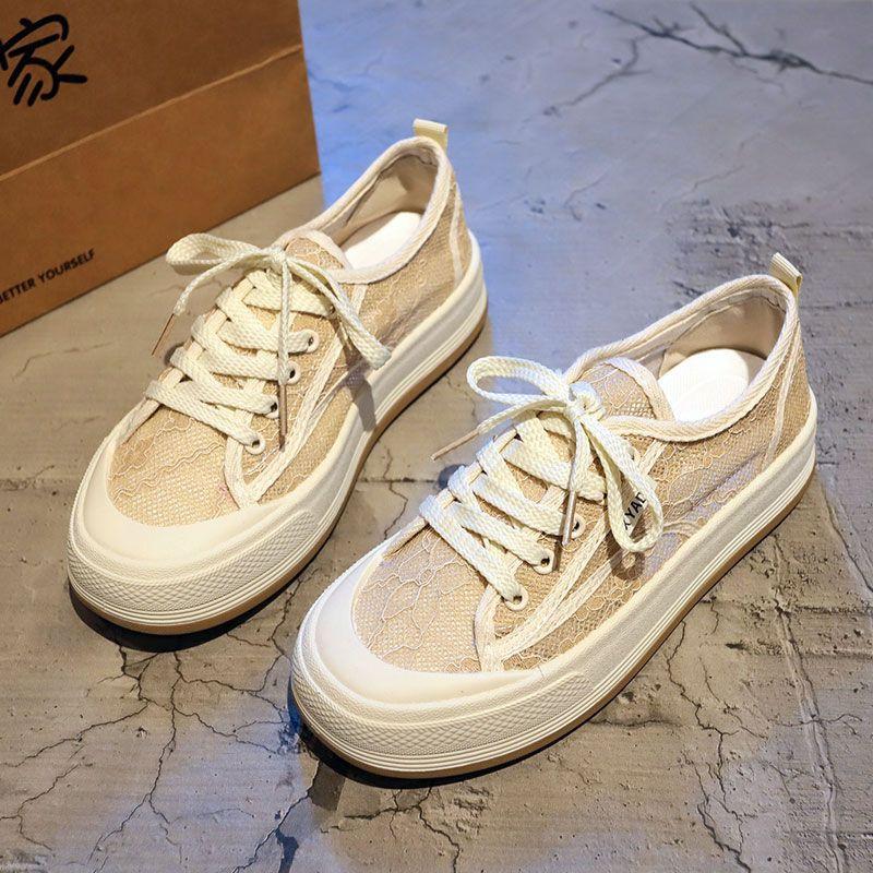 

Женская обувь Черная Высокая на платформе Женские парусиновые туфли Ажурные Летние Y2k Модные тренды 2025 Новинка Дешевая Оригинальная Повседневная 40