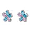 Vintage Floral Heart Earrings With Multifaceted Sea Blue Zircon Drops Copper Post Womens Jewelry