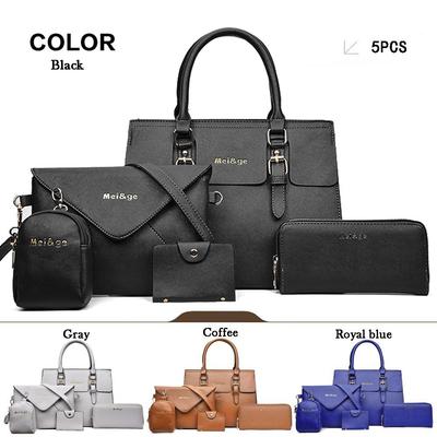 Conjunto de bolsa feminina moda 5 unidades de couro PU ombro Bolsa Crossbody Bolsa conjunto de bolsa