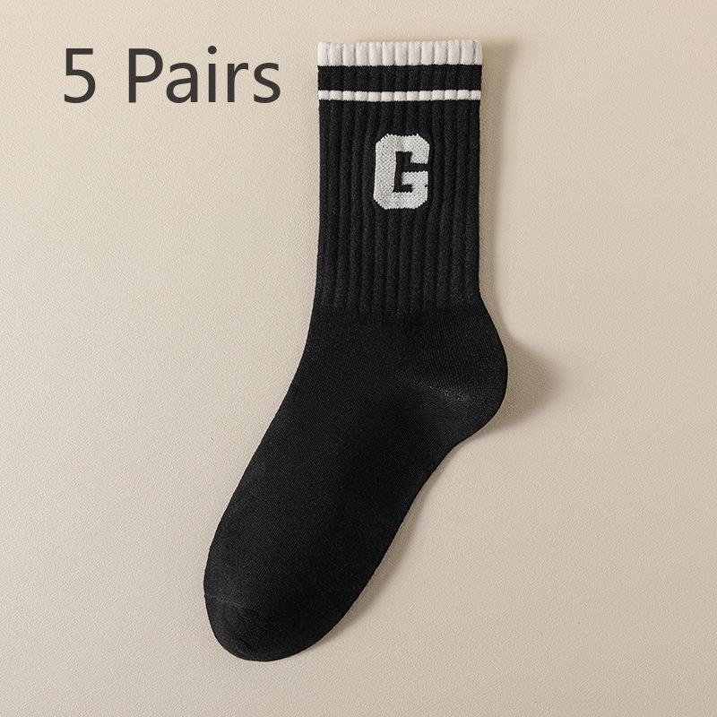 5 Pairs of Women's Spring and Summer New Trend Pure Cotton Sports Tube Socks