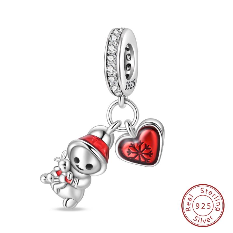 Original Copper Charms Beads Winter Snowflake Snowman Igloo Penguin Pendant Fit Bracelet Women Jewelry Gift