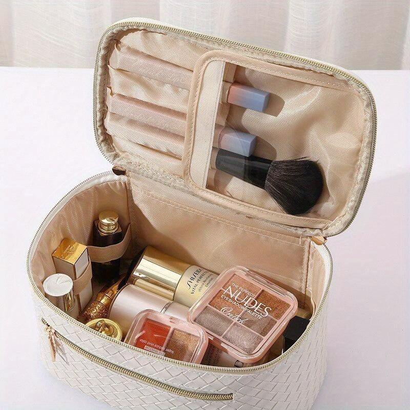 Large Capacity Travel Cosmetics Bag with PU Leather, Portable Makeup Organizer Case