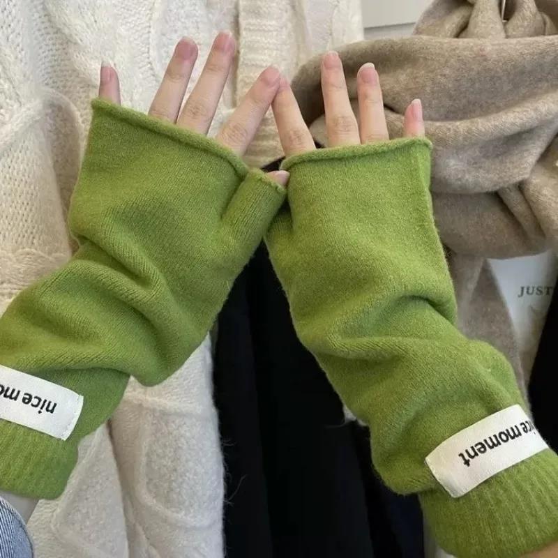 Winter Cashmere Long Wrist Gloves Fingerless Arm Warmers Knitted Gloves Solid Color Winter Warm Wrist Sleeves for Girls Women 1
