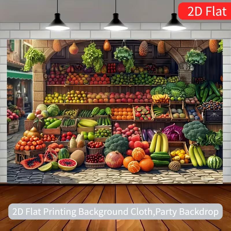 2D Old Town Grocery Backdrop, Fresh Market Scene Background for Farm-to-Table & Organic Events