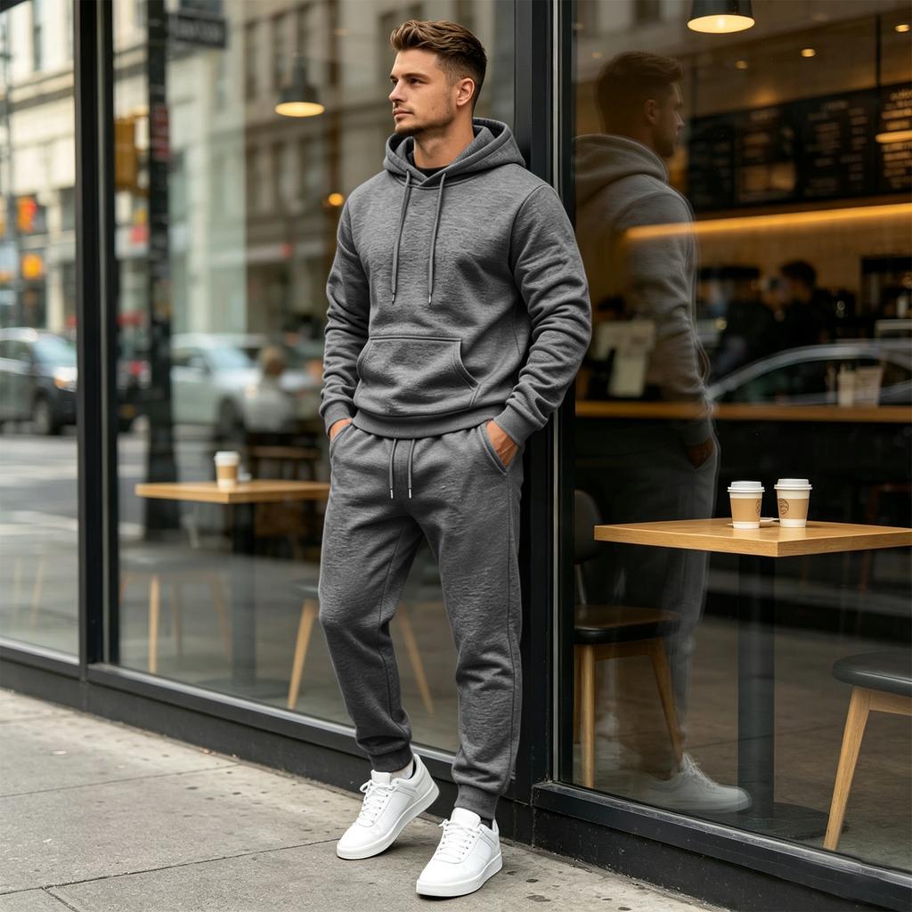 Men's Hooded Sweatshirt Set 2 Piece Color Casual Athletic Wear Outfit