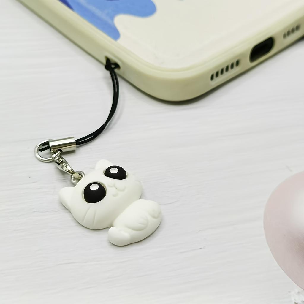 1 Roztomilý kočičí přívěsek na šňůrku k telefonu, Rozkošný černobílý design kočky, Vhodný pro pouzdra na telefony, Tašky a pouzdra na sluchátka