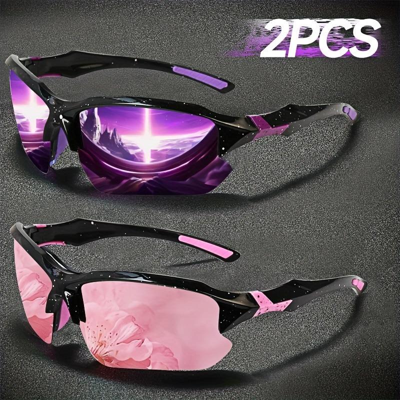 2PCS Fashion Half Frame Sports Glasses Classic Style Star Purple Dream Pink Eyewear