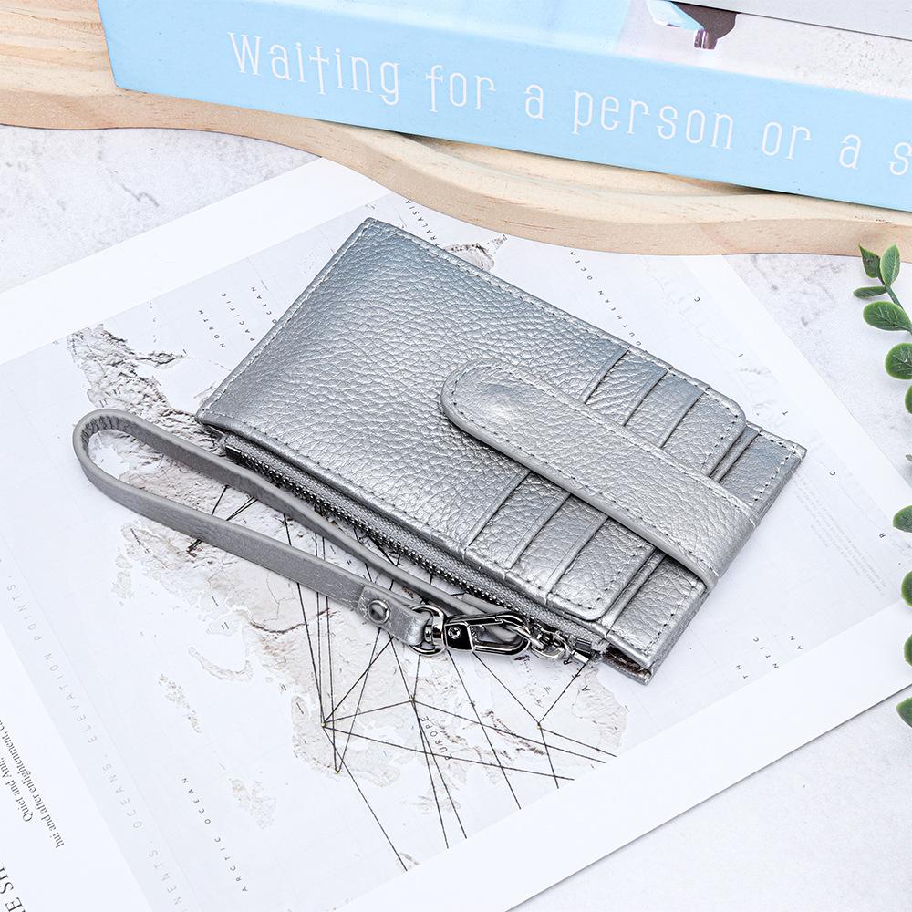 Genuine leather women zipper purse brand design coin purse id card holder Cowhide ladies wallets panelled money wristlet bags