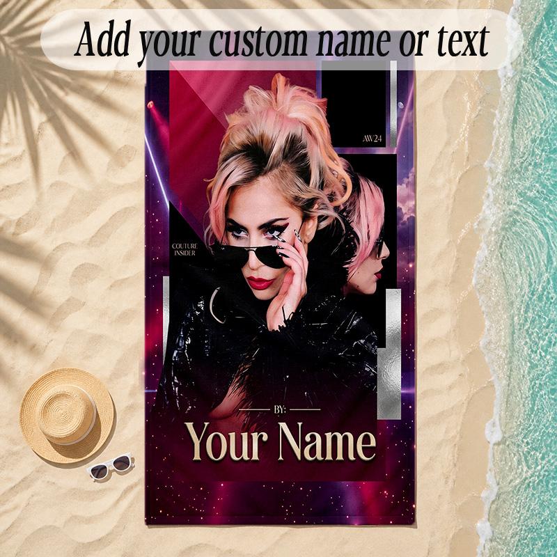 Beach TowelLady Gaga Custom Name Text Personalized Soft Towel for Beach Pool Indoor Home Decor Gift