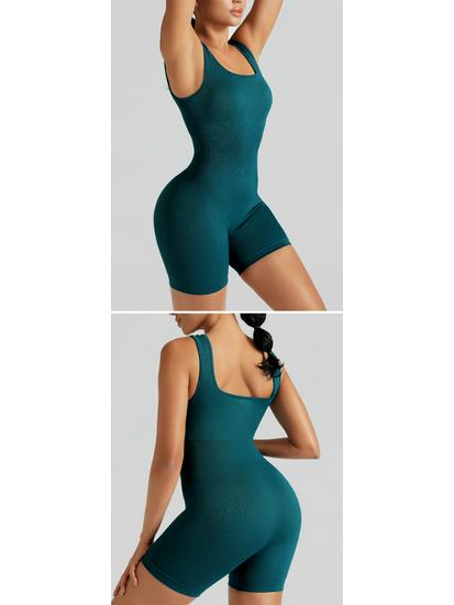 2023 Women's Ribbed Short-Sleeve Yoga Jumpsuit – Summer Fitness One-Piece