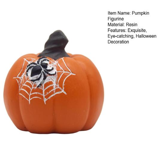 Halloween Pumpkin Figurine Spooky Bat Ghost Spider Web Pumpkin Statue Resin Tabletop Decoration for Home Mantel Shelf Decor
